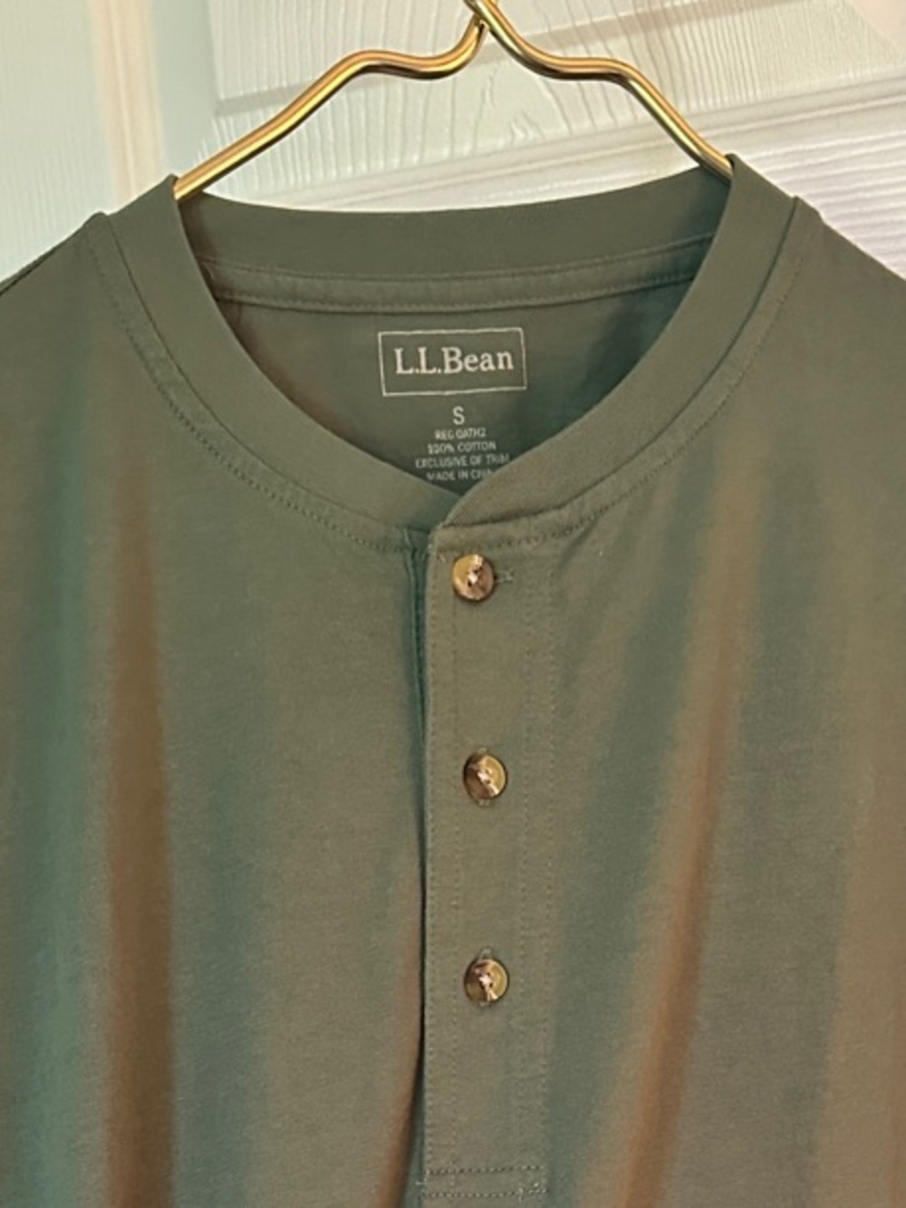 L.L. Bean Men's Short Sleeve Henley in Olive Green
